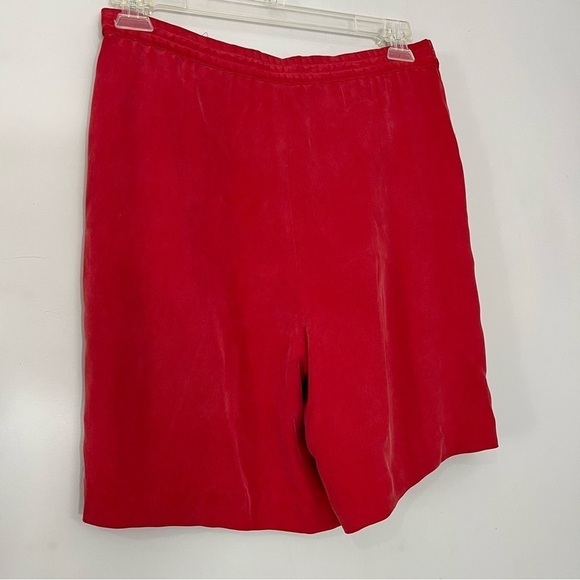 Vintage red 100% silk shorts size large high waist long trouser shorts retro - Picture 6 of 12